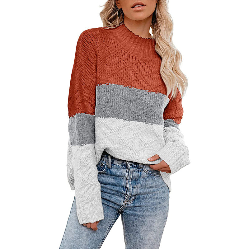 Damen Grobstrickpullover mit modernem Blockdesign Fudus