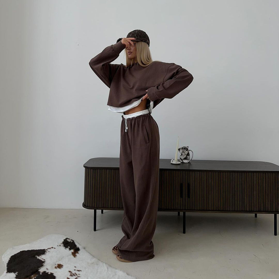 Damen modischer Cropped Sweatshirt und lässige weite Lounge-Hosen Set Fudus