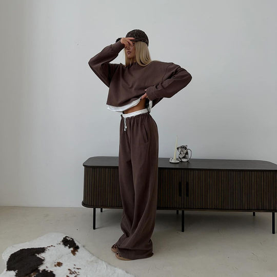 Damen modischer Cropped Sweatshirt und lässige weite Lounge-Hosen Set Fudus