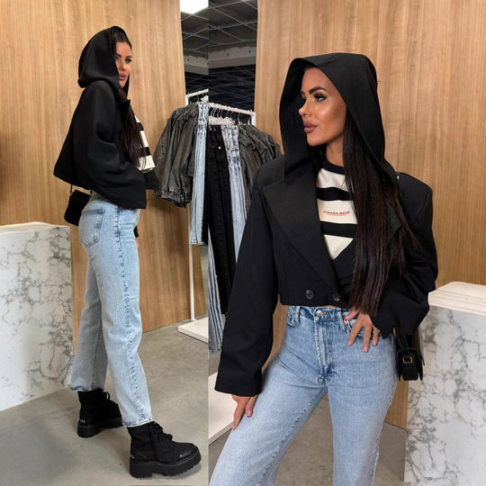 Damen Kurze Blazerjacke mit oversized Schnitt und elegante Knopfdetails Fudus