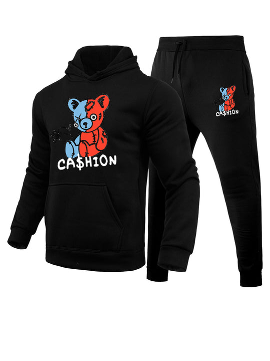 Damen Hoodie und Jogginghose Set mit kreativem Bärenmotiv Fudus