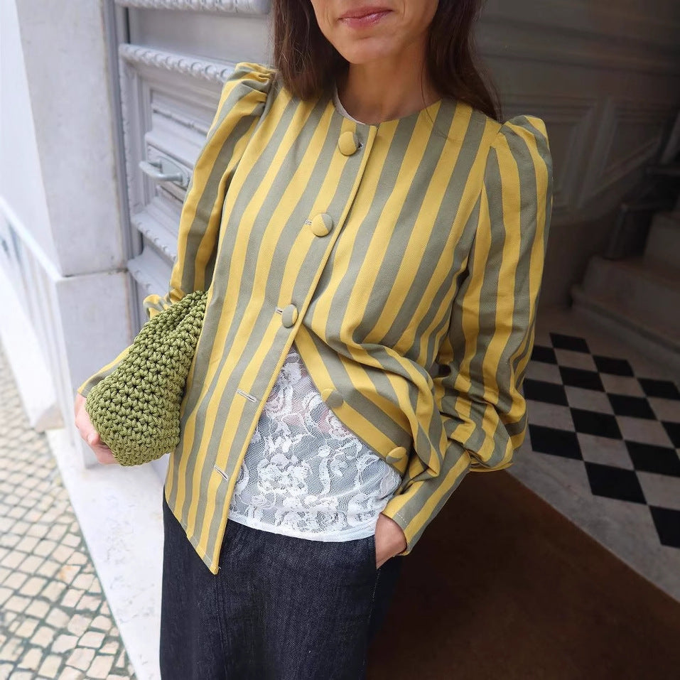 Damen gestreifte Bluse mit Puffärmeln Fudus