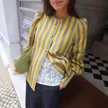 Damen gestreifte Bluse mit Puffärmeln Fudus