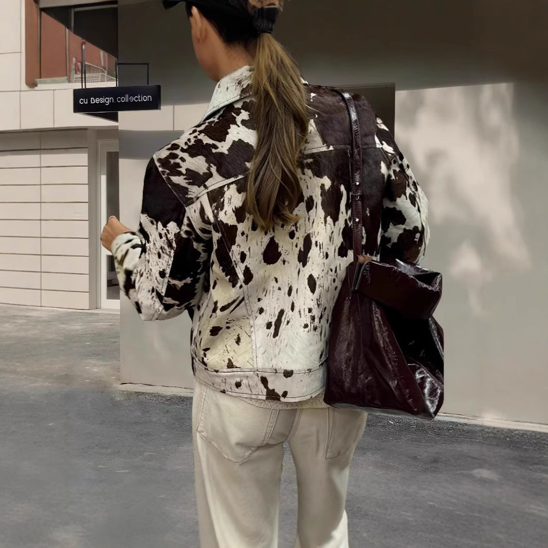 Damen Kunstlederjacke mit auffälligem Tierornament Fudus