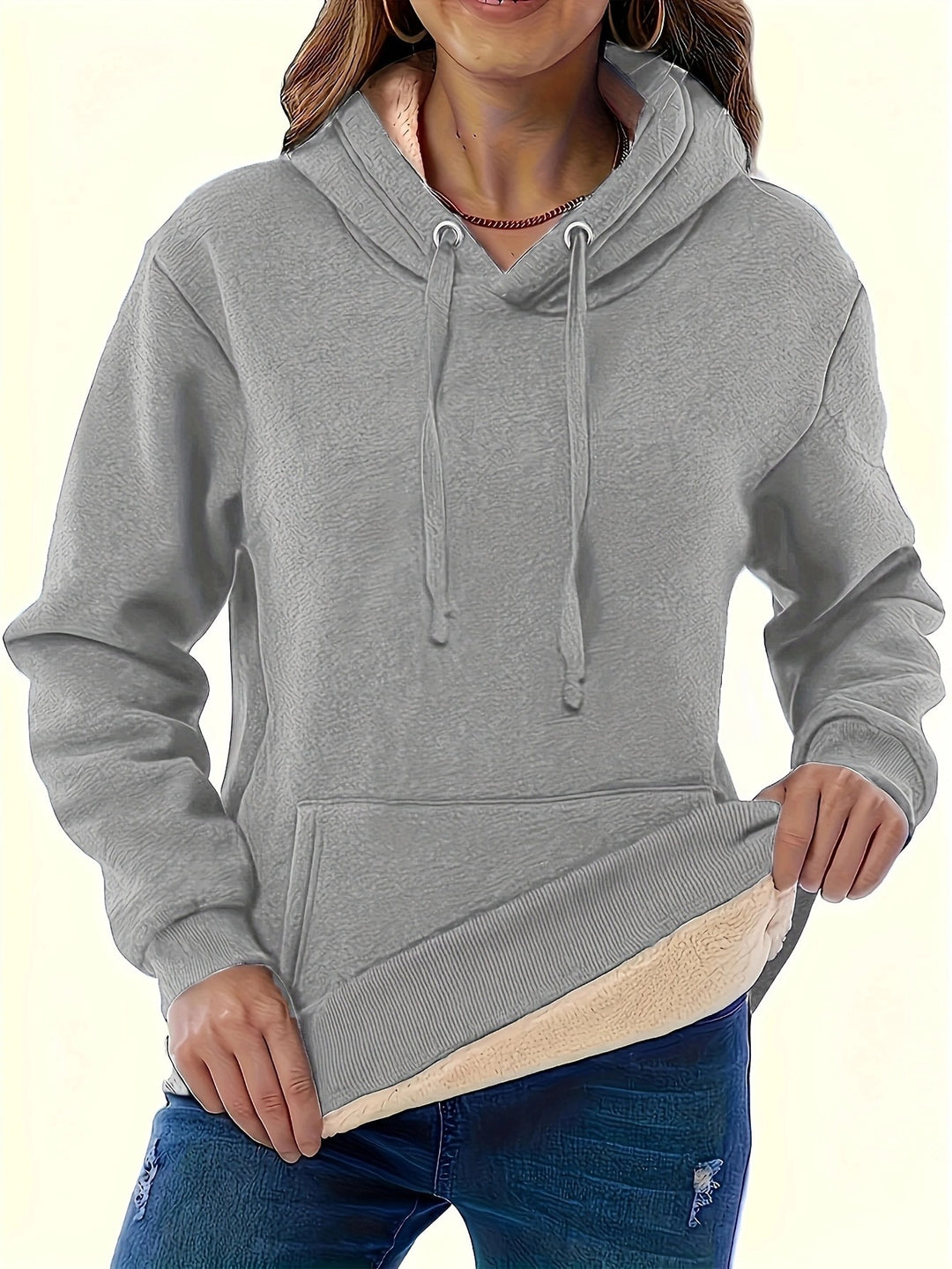 Damen kuscheliger Fleece-Hoodie mit doppellagigem Kragen Fudus