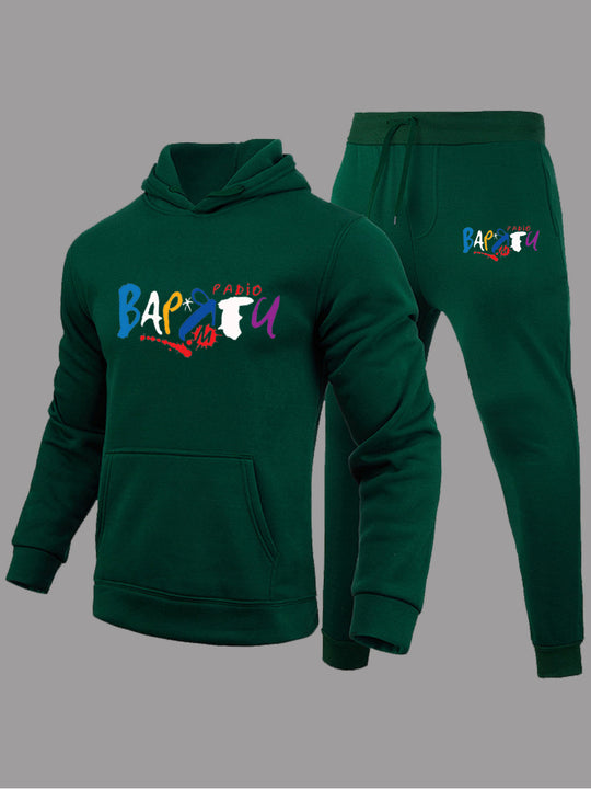 Damen modischer Kapuzenpullover und Jogginghose Set mit kreativem Aufdruck Fudus