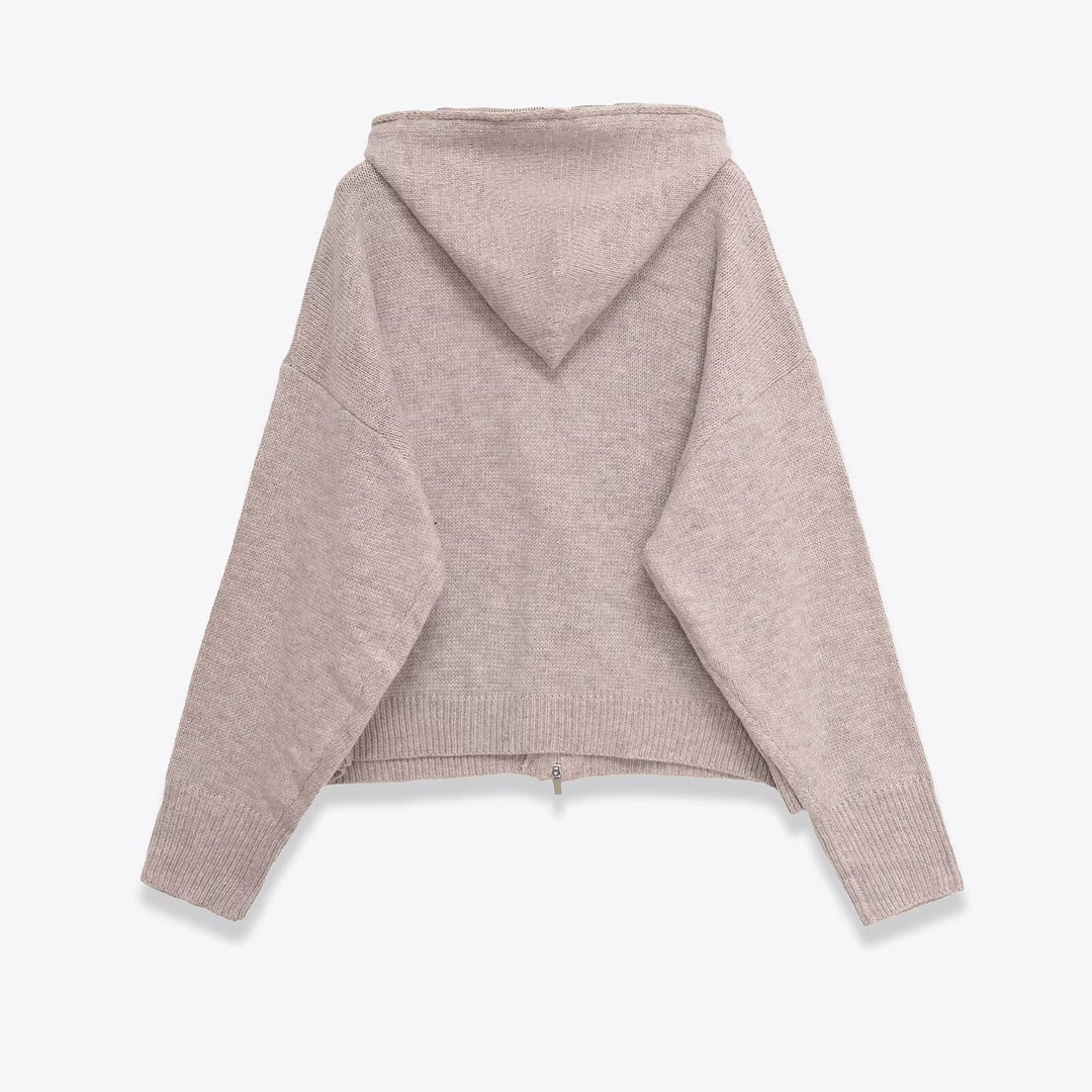 Damen kuscheliger Strickpullover mit Kapuze und Reißverschluss Fudus