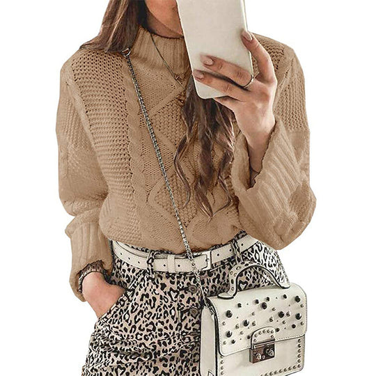 Damen Grobstrickpullover mit strukturierter Maschenoptik und hohem Kragen Fudus