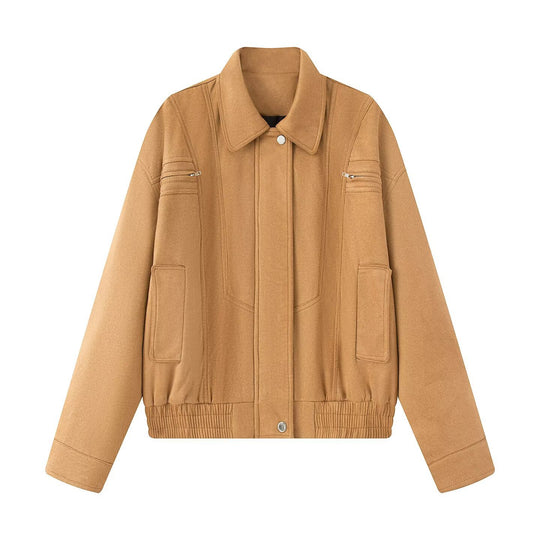 Damen lässige Freizeitjacke mit hohem Kragen und praktischen Taschen Fudus