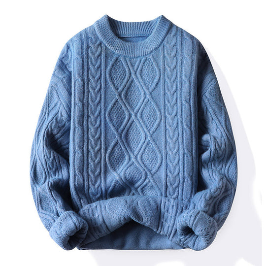 Damen Grobstrickpullover mit zeitgemäßem Zopfmuster und klassischem Rundhalsausschnitt Fudus