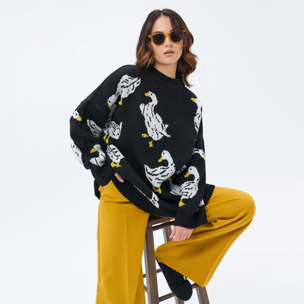 Damen kuscheliger Strickpullover mit Tiermotiv Fudus