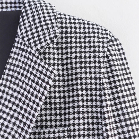 Damen karierter Blazer mit doppelter Knopfleiste und tailliertem Schnitt Fudus