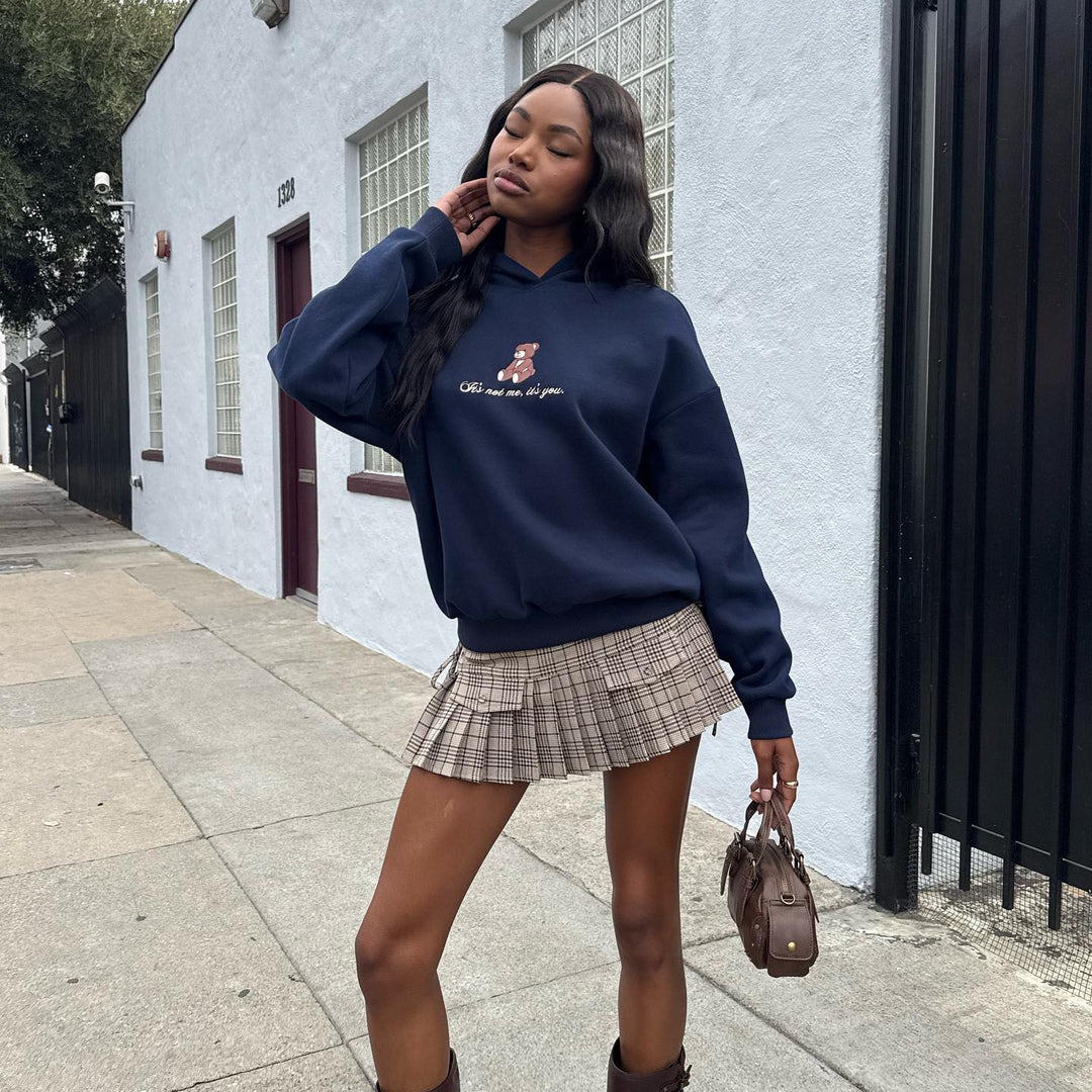 Damen Kapuzenpullover mit verspieltem Bärenmotiv und weichem Baumwollmix Fudus