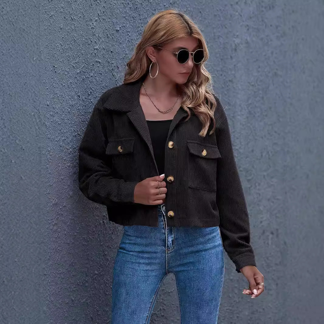 Damen Kurzjacke mit Rippstruktur und funktionalen Brusttaschen Fudus