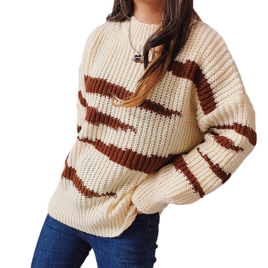 Damen Grobstrickpullover mit luxuriösem Muster und körperbetontem Schnitt Fudus