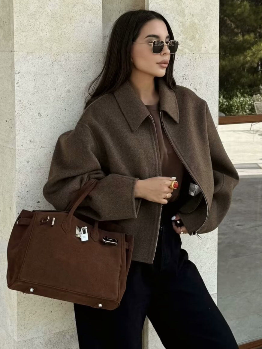 Damen lässige Oversize-Jacke mit praktischem Reißverschluss Fudus