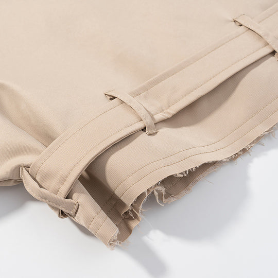 Damen kurze Trenchjacke mit Gürtel und doppelter Knopfleiste Fudus