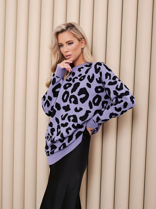 Damen Grobstrickpullover mit Leopardenmuster Fudus