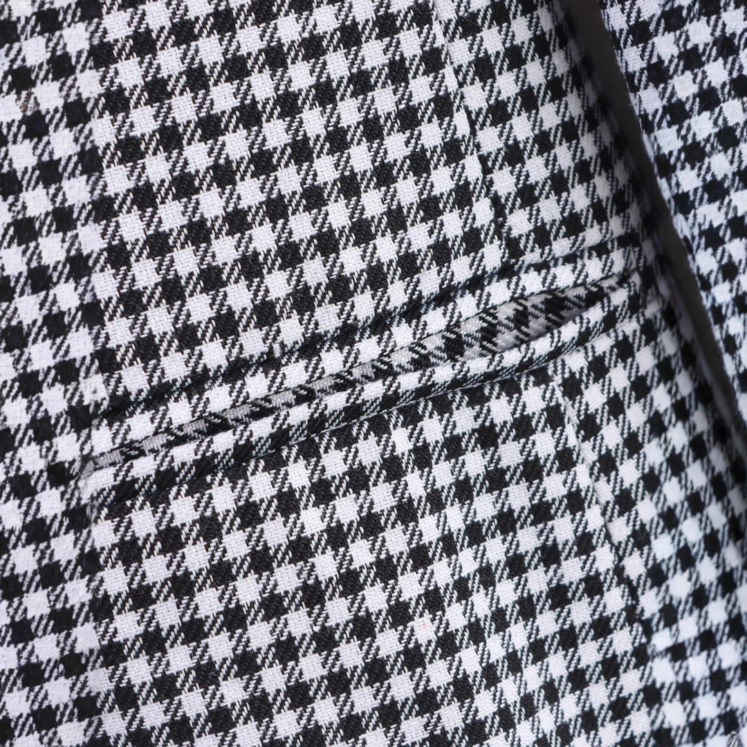 Damen karierter Blazer mit doppelter Knopfleiste und tailliertem Schnitt Fudus