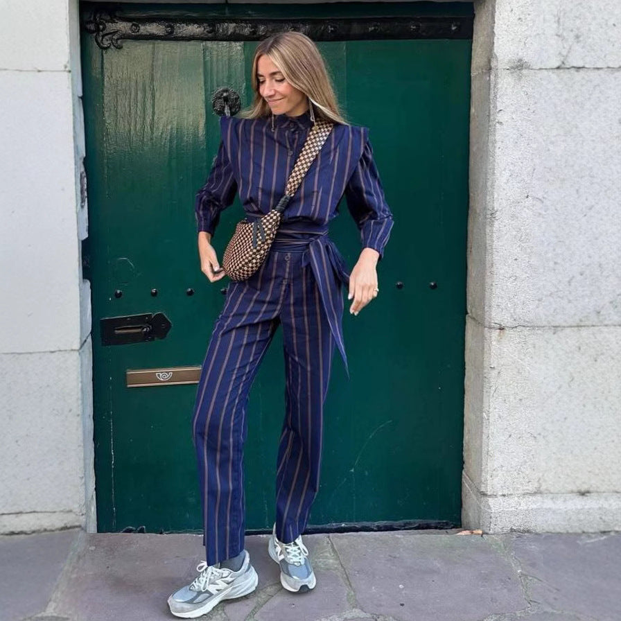 Damen Anzug mit tailliertem Schnitt und seitlichem Gürtel Fudus