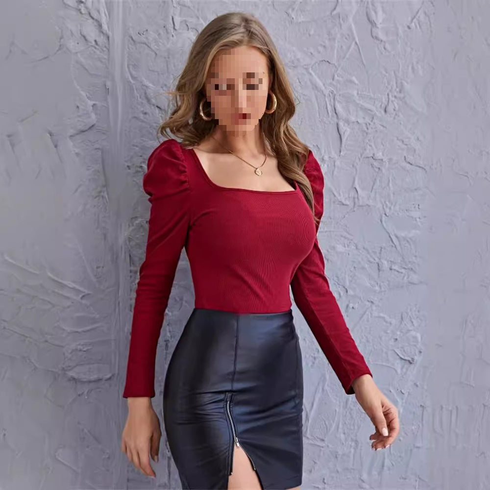 Damen langärmeliges Oberteil mit Puffärmeln Fudus