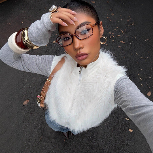 Damen kuschelige Strickweste mit luxuriösem Kunstfell Fudus