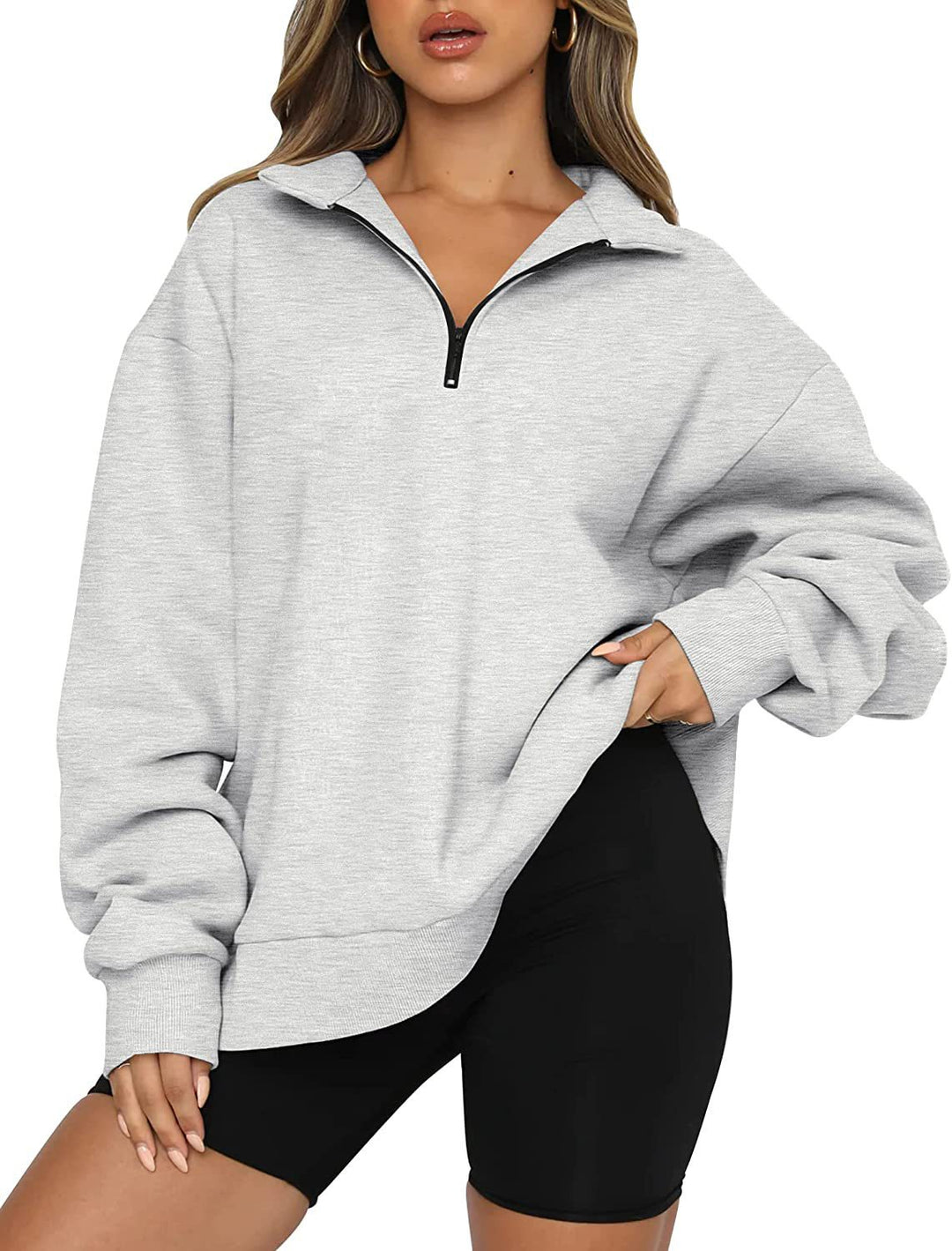 Damen Kapuzensweatshirt mit halbem Reißverschluss und lässigem Schnitt Fudus