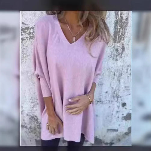 Damen V-Ausschnitt Oversized Pullover Fudus