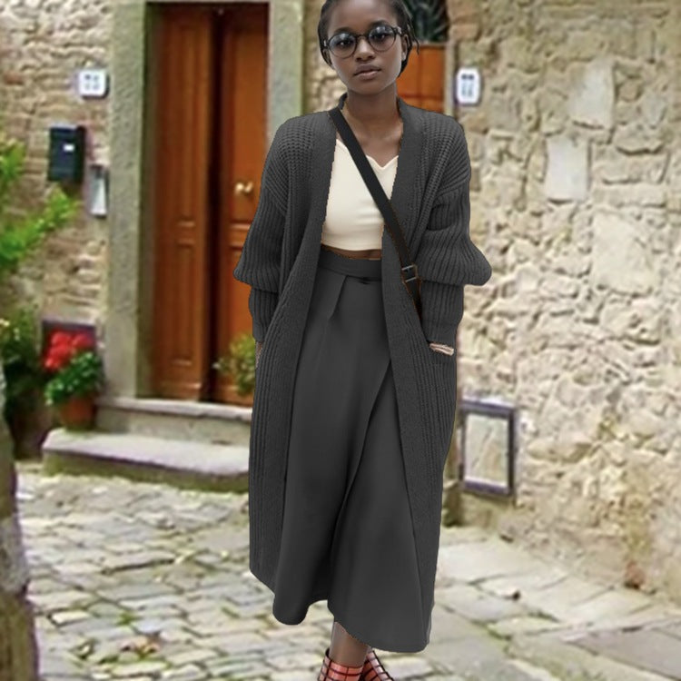 Damen Grobstrick-Longcardigan mit lässiger Passform und seitlichen Taschen Fudus