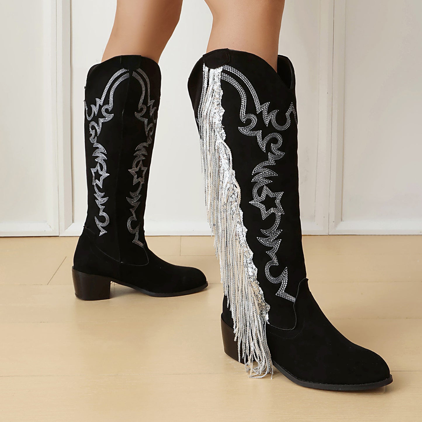 Damen Hochwertige Western-Stiefel mit Glitzerverzierung Fudus