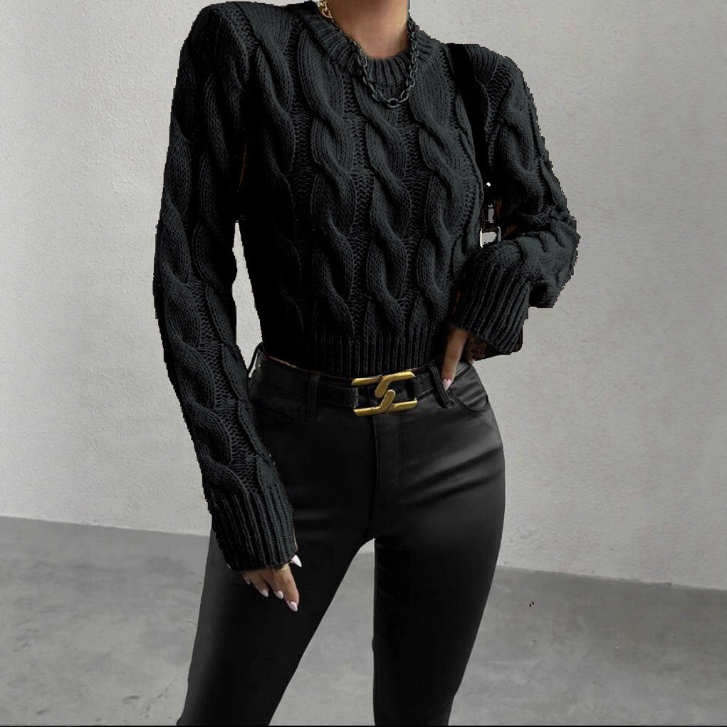 Damen Grobstrickpullover mit Zopf-Muster und hohem Kragen Fudus