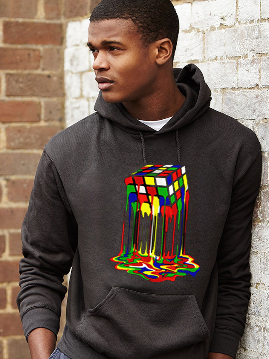 Herren Kapuzenpullover mit kreativem Rubik's Cube Grafikdruck Fudus