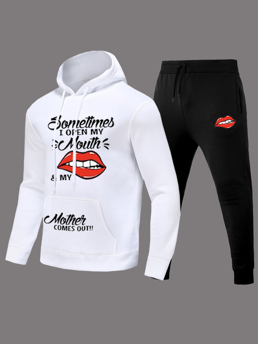 Damen Hoodie und Jogginghose Set mit kreativem Lippenmotiv Fudus