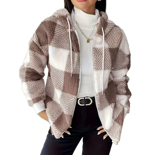 Damen kuschelweiche Karomuster-Fleecejacke Fudus