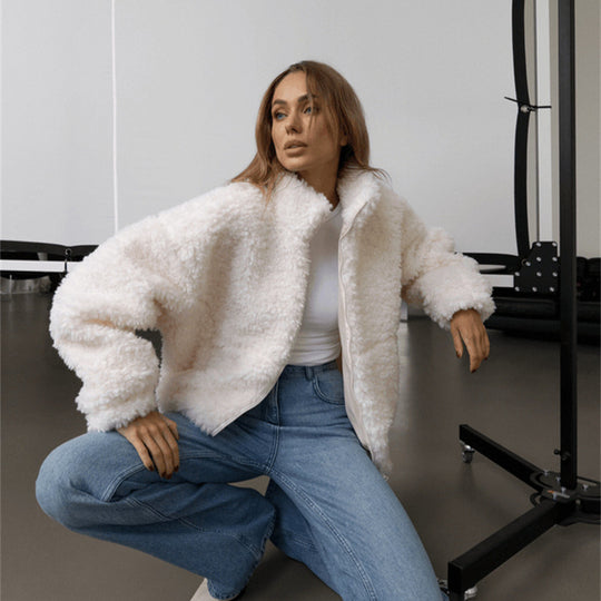 Damen kuschelige Fleecejacke mit hochgeschlossenem Kragen Fudus