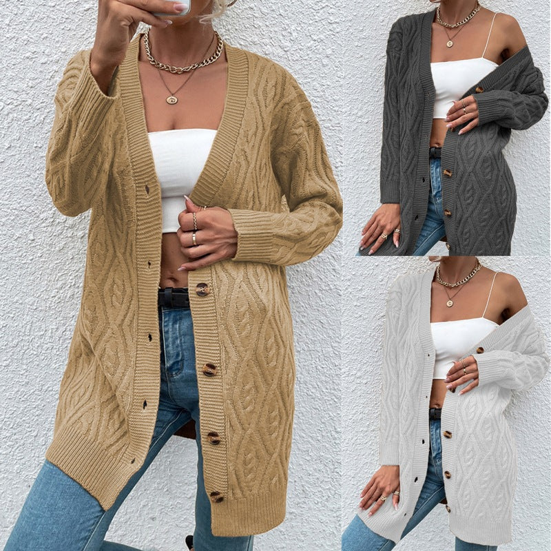 Damen Grobstrick Cardigan mit offenem Design und praktischen Knöpfen Fudus