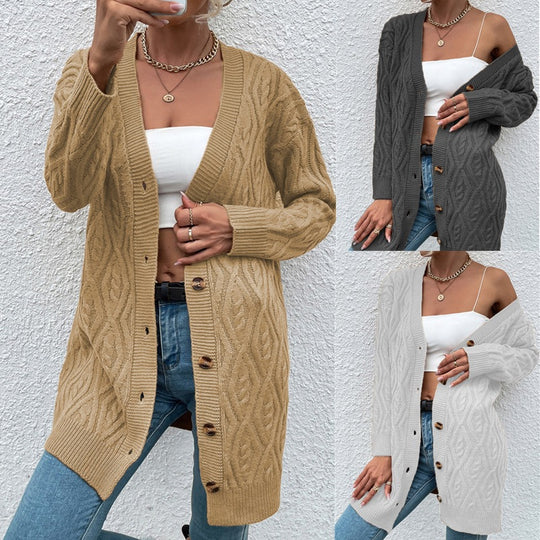 Damen Grobstrick Cardigan mit offenem Design und praktischen Knöpfen Fudus