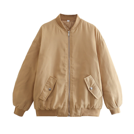 Damen lässige Bomberjacke mit elastischem Bund und praktischen Taschen Fudus