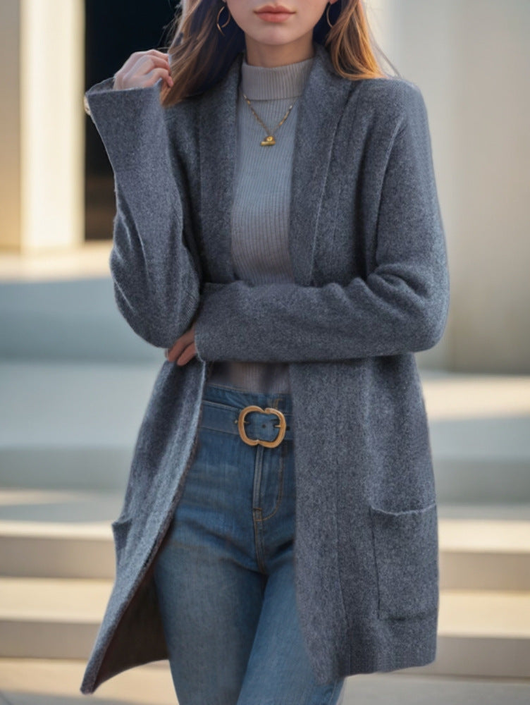 Damen Kuscheliger Strickmantel mit offenem Schnitt und praktischen Taschen Fudus