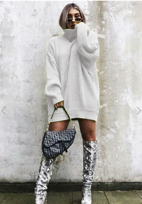 Damen Grobstrickpullover mit hohem Kragen und lockerem Schnitt Fudus