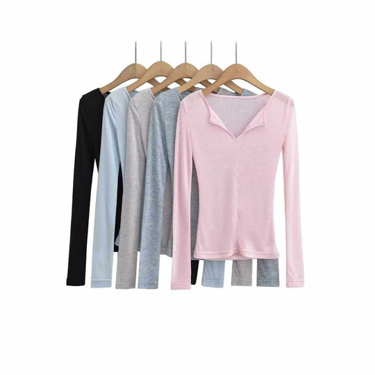 Damen langärmliges Oberteil mit elegantem Ausschnitt Fudus