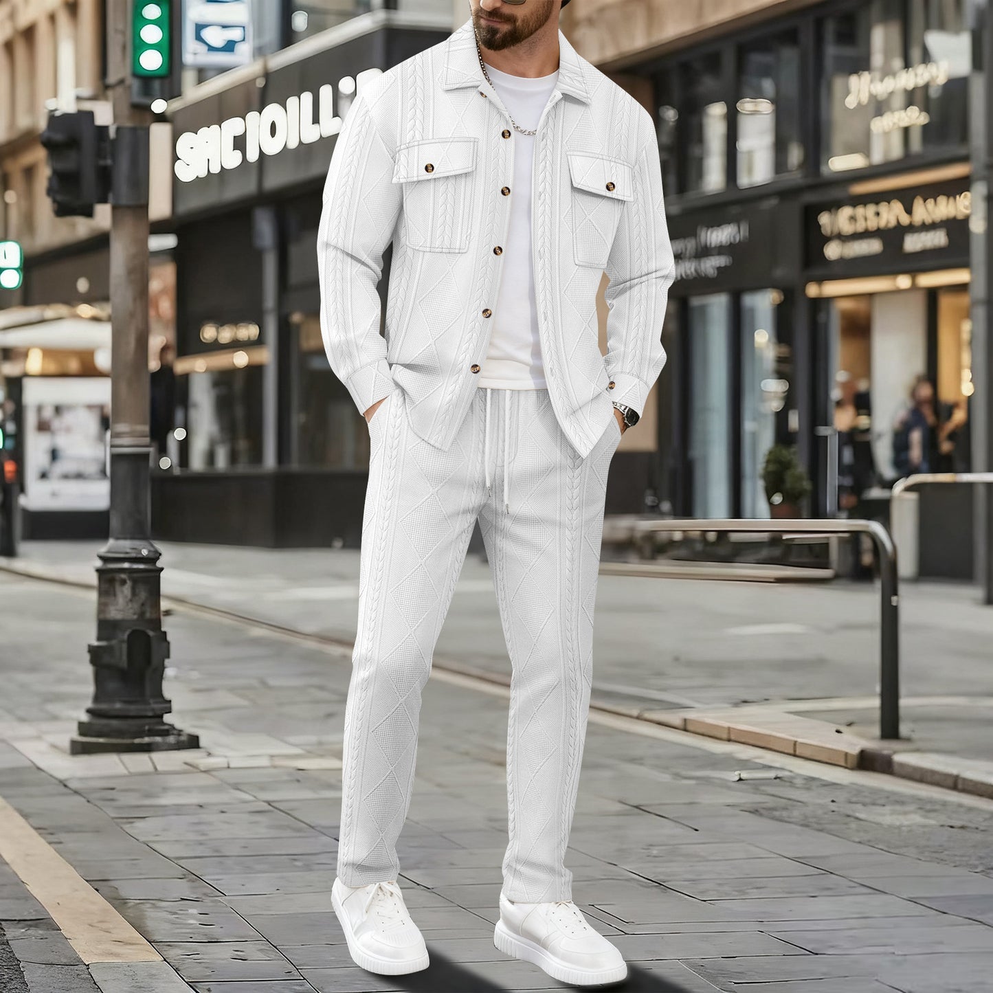 Herren modischer Trainingsanzug mit strukturiertem Oberteil und elastischem Bund Fudus