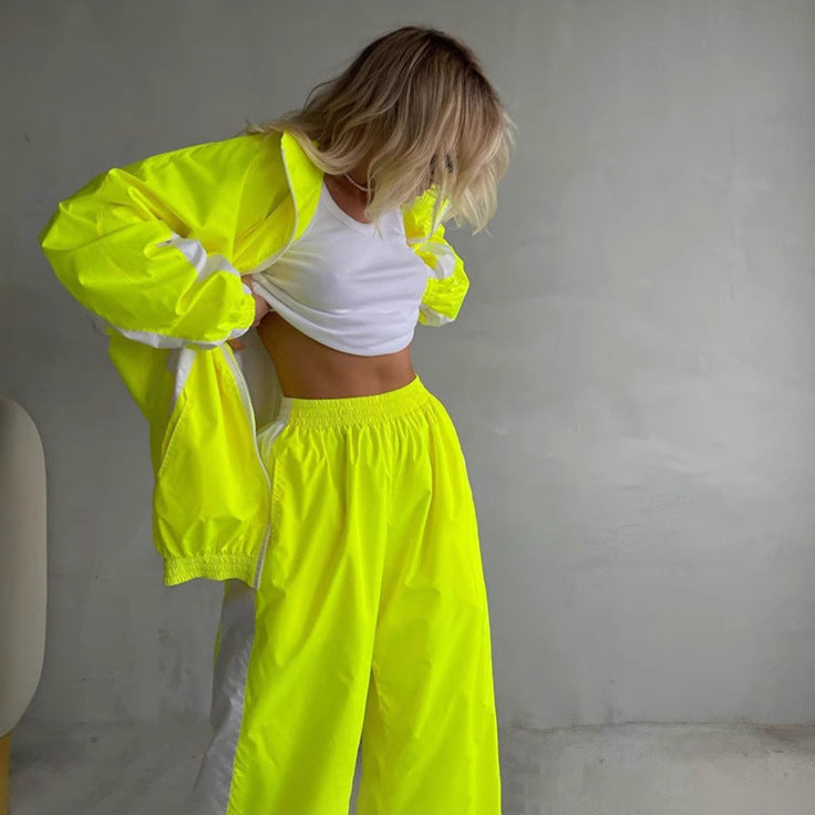 Fudus | Trendiger Kontrast Cardigan Oberteil Hosen Sport-Anzug