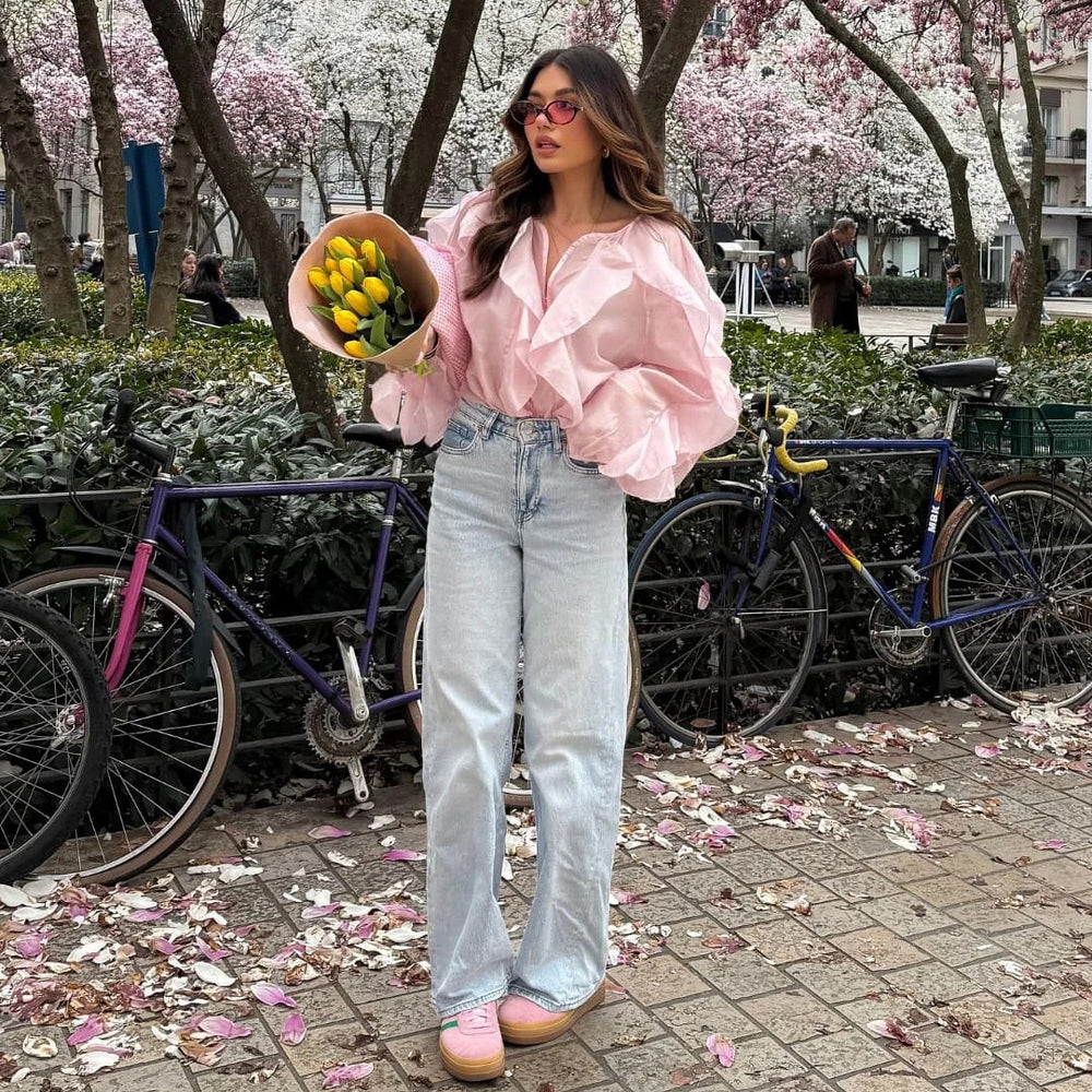 Damen lässige Bluse mit extravaganten Rüschendetails Fudus