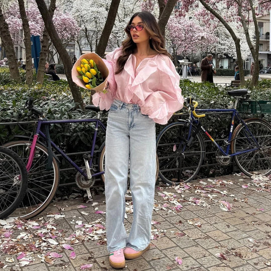 Damen lässige Bluse mit extravaganten Rüschendetails Fudus