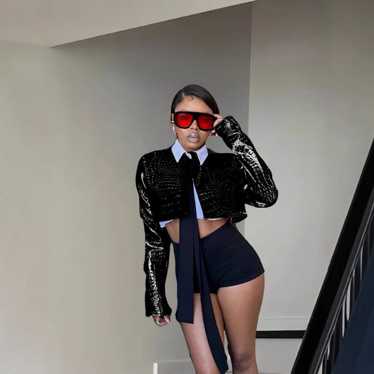 Damen Kunstlederjacke im modernen Krokodil-Design Fudus