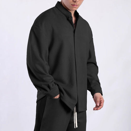 Damen Langarmbluse mit schimmerndem Stoff und modernem Stehkragen Fudus