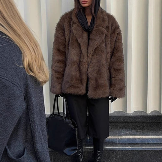 Damen Kunstfelljacke im oversized Design mit lässigem Schnitt Fudus