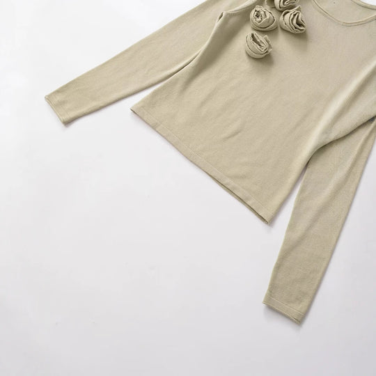 Damen Langarmshirt mit romantischen Rosendetails Fudus