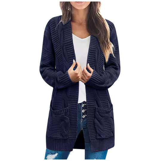 Damen Grobstrickcardigan mit großen Taschen und strukturiertem Muster Fudus